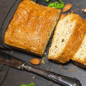 Almond Bread on a black tray.