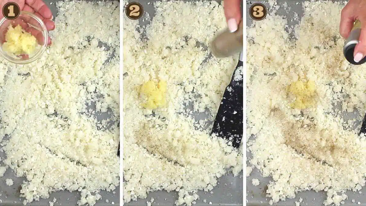 How To Season Cauliflower Rice before baking.