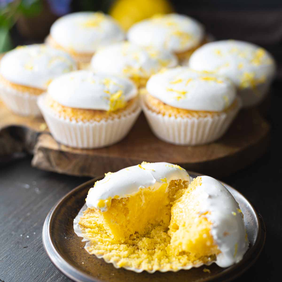 A Recipe for Cupcakes cut into half with filling.