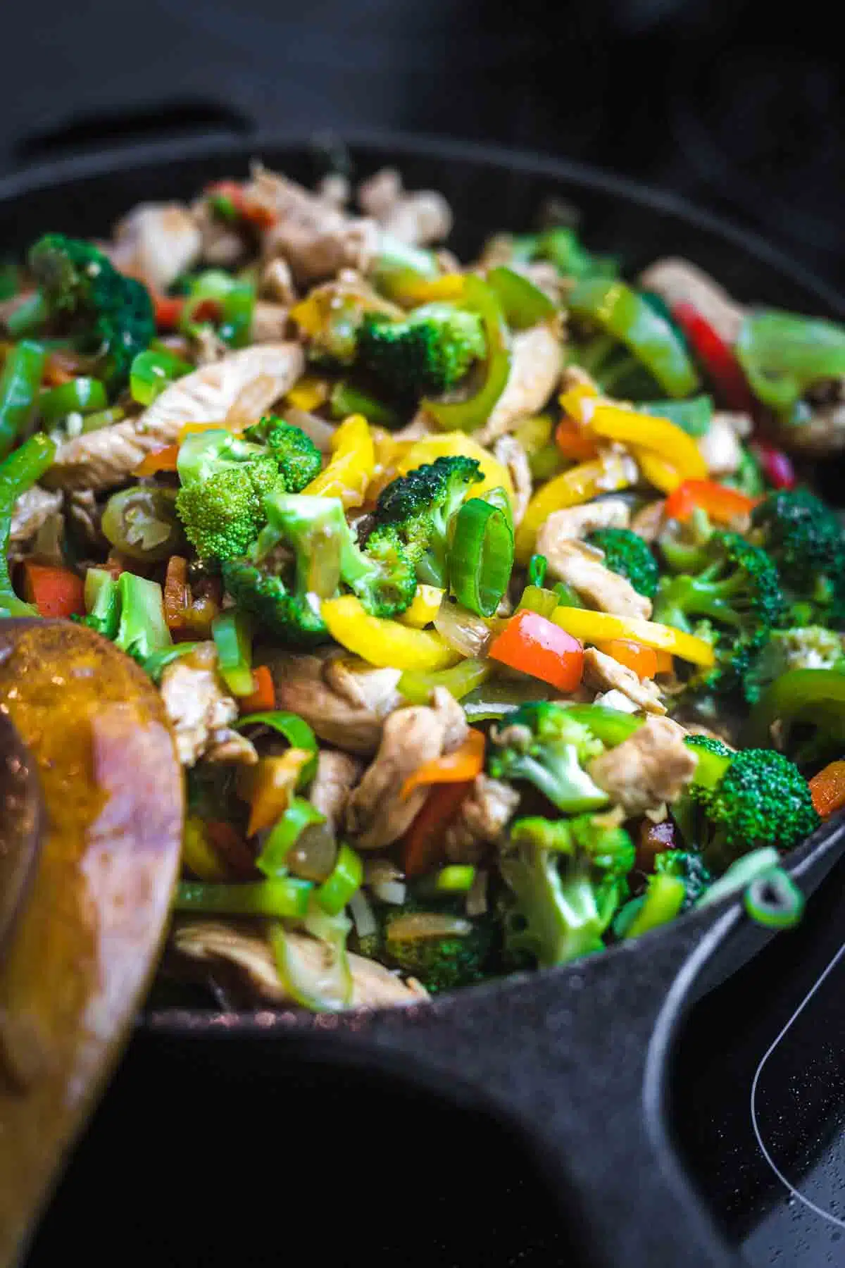 Chicken and broccoli keto stir fry close up.