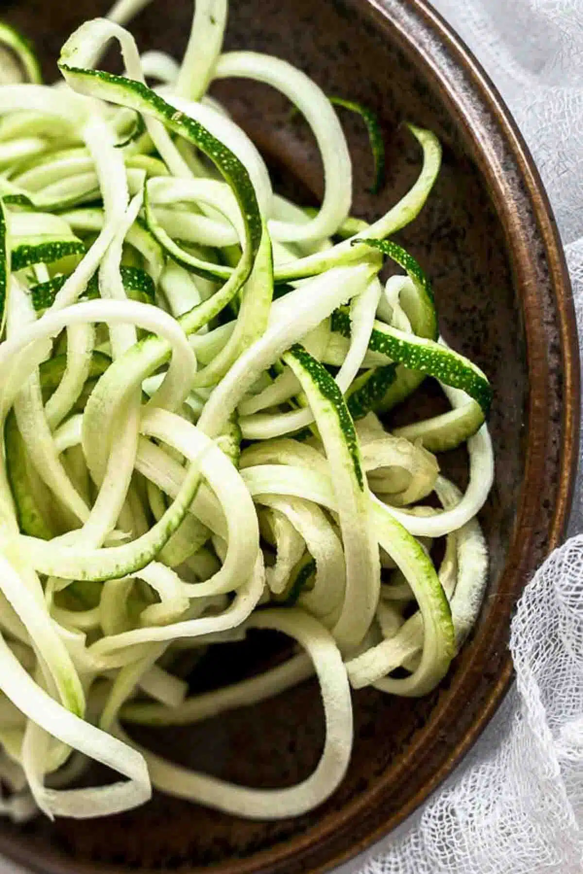 Thinly slices zucchini Noodles.