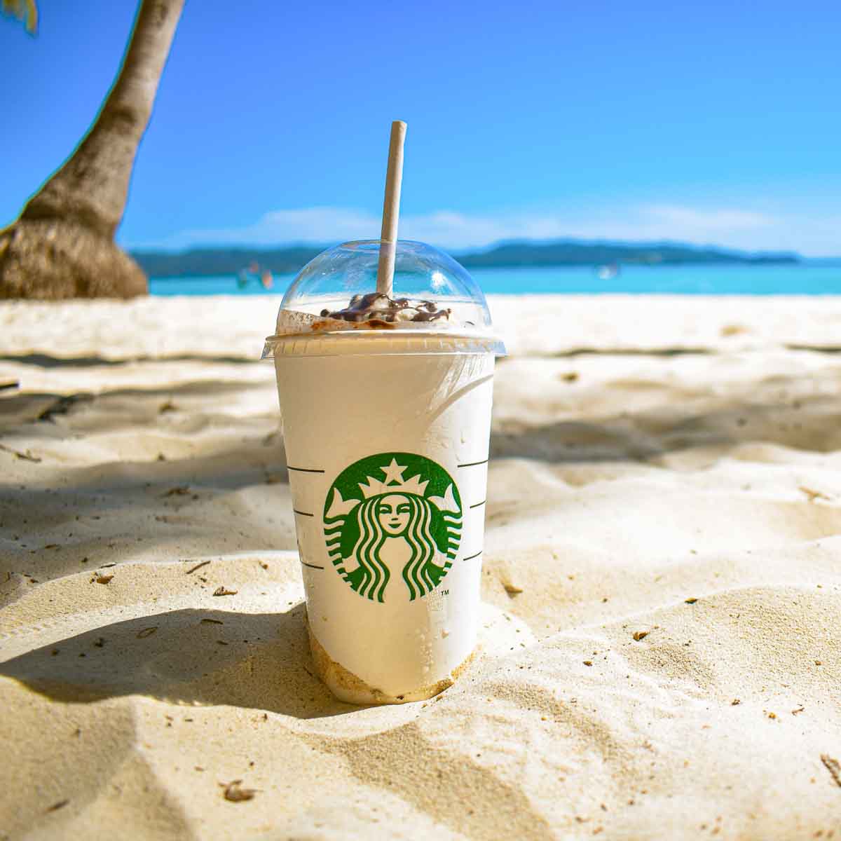Starbucks Drink on a beach.