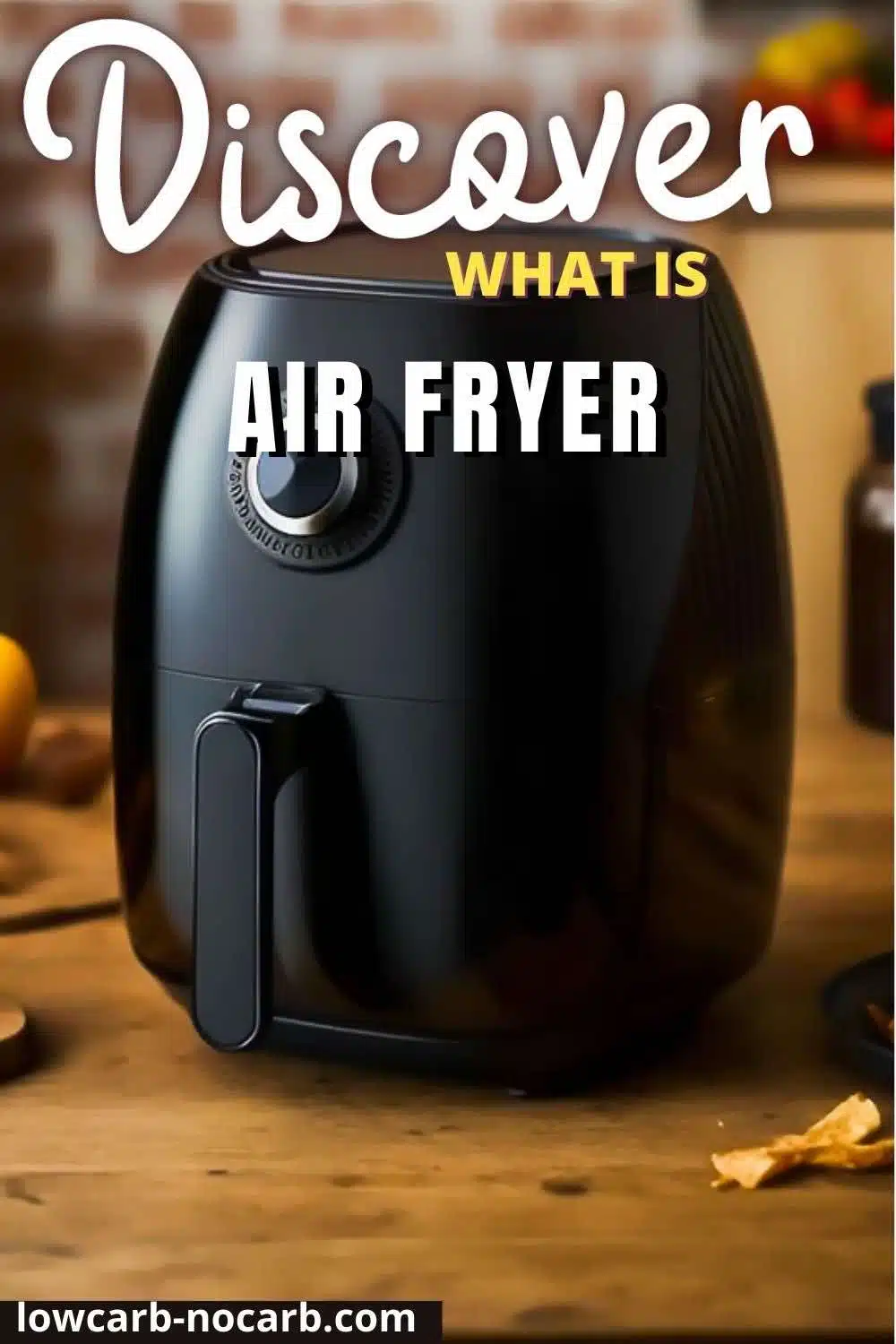 Cooking with air fryer on a wooden table.