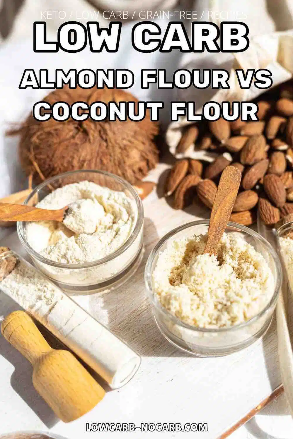 Differences between almond flour and coconut flour image of both.