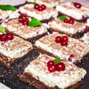 Chocolate Cake decorated with red currant.