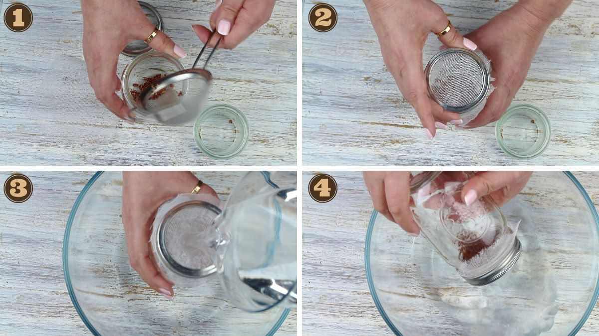 How to grow microgreens adding seeds into jars.
