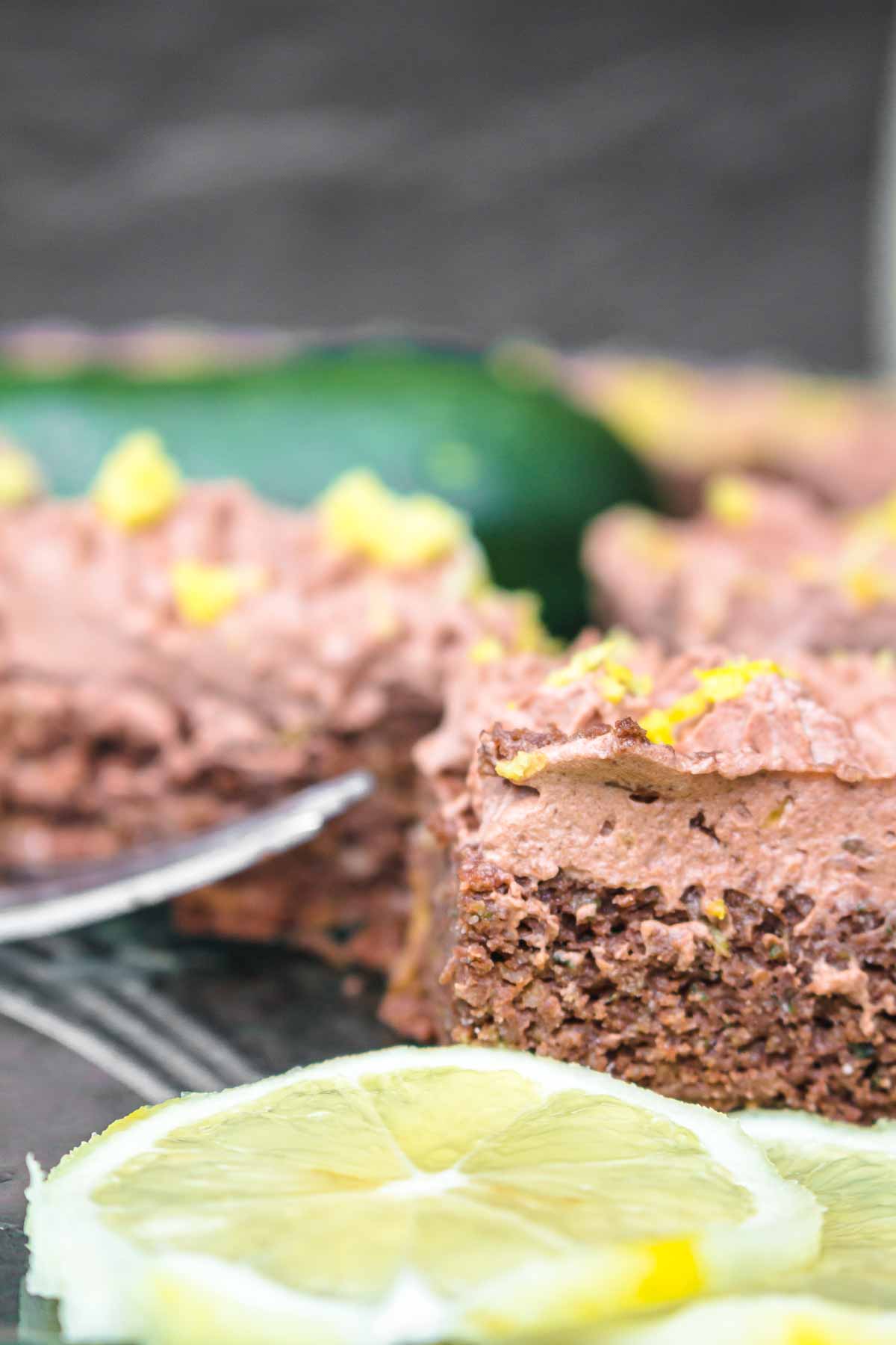 Chocolate zucchini cake for summer close up.