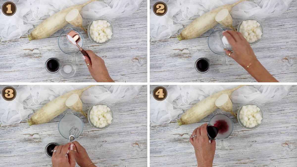 Images on how to make pickled daikon.