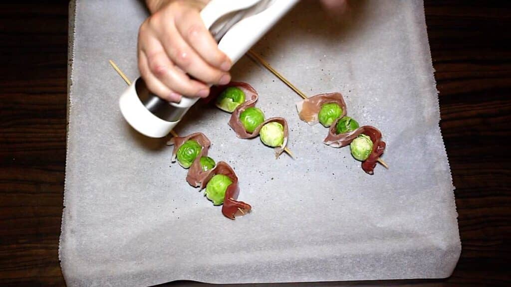 Brussels sprouts on skewers.