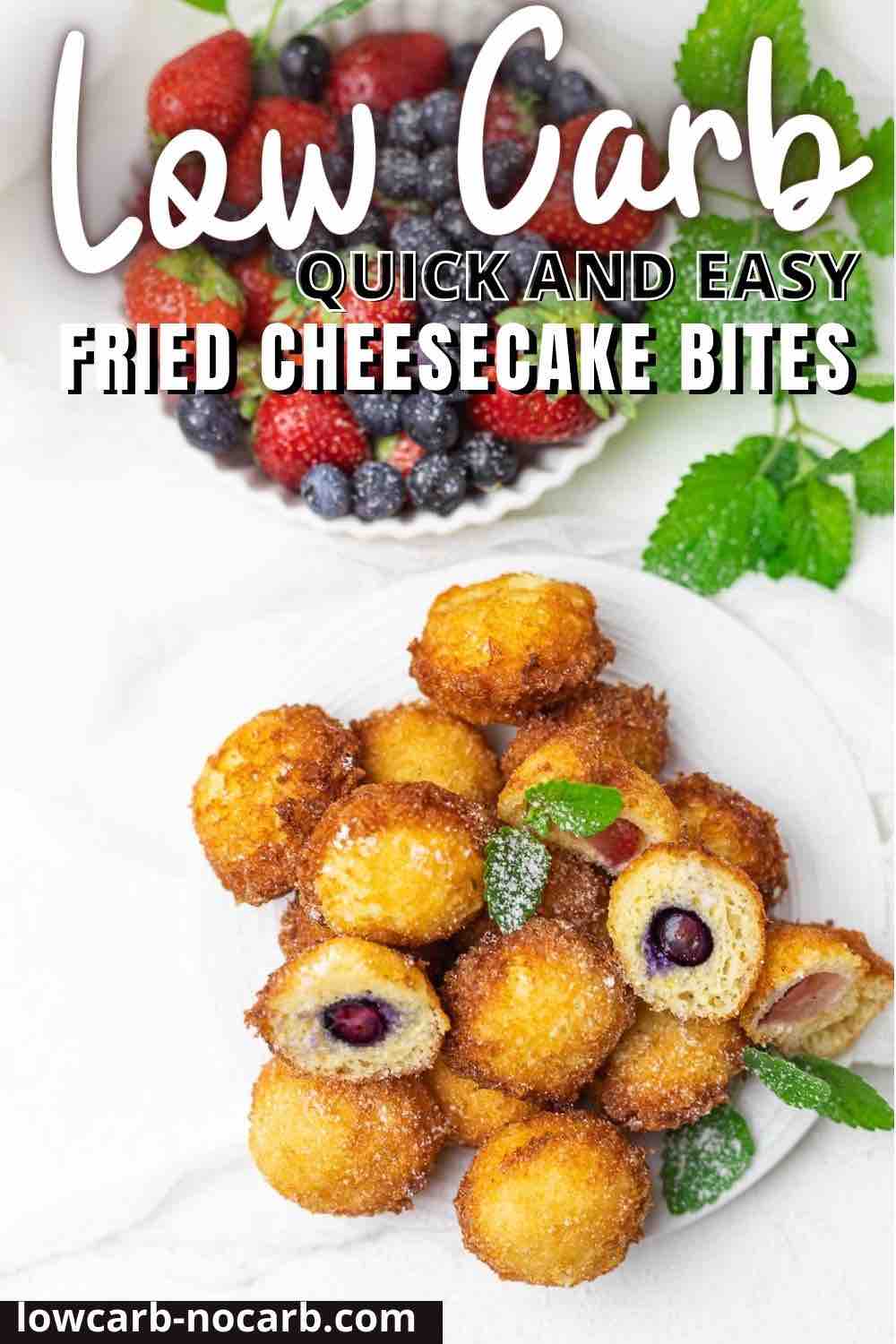 Low carb quick and easy fried cheesecake bites.