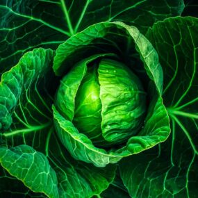 A close up of a green cabbage.