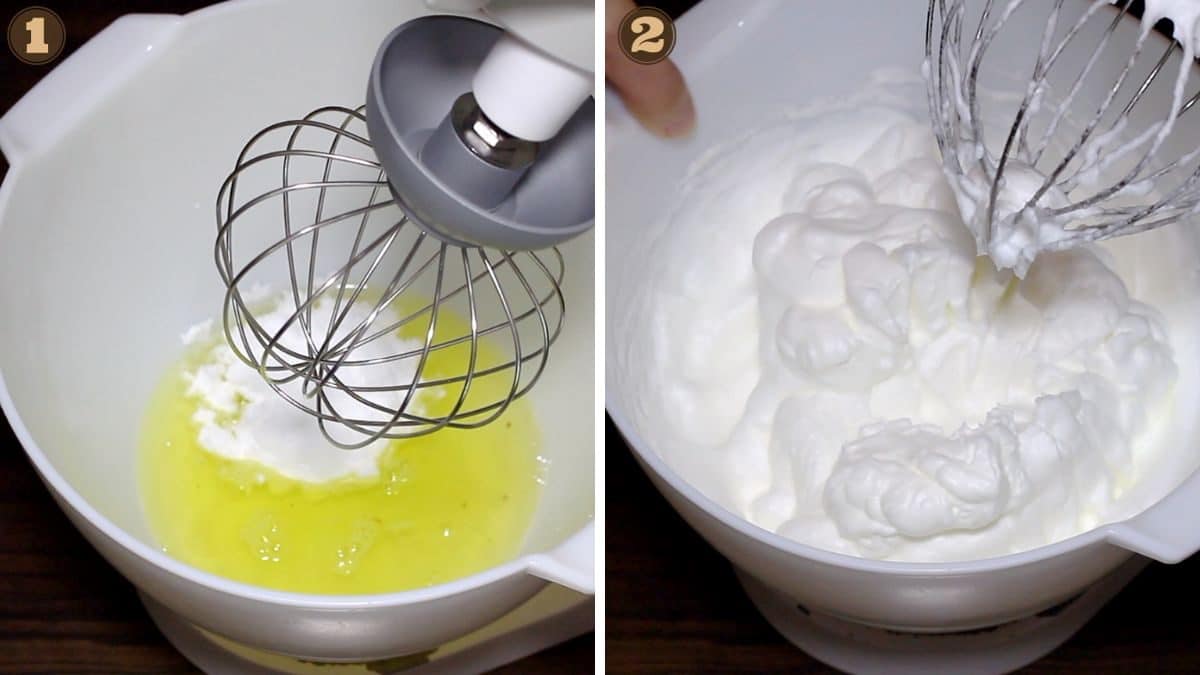 Whisking egg whites.