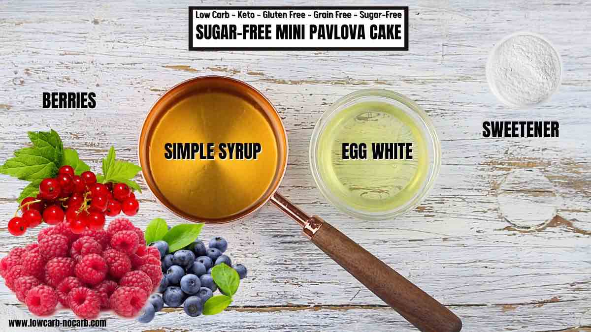 The ingredients for a sugar free mini pavlova cake.