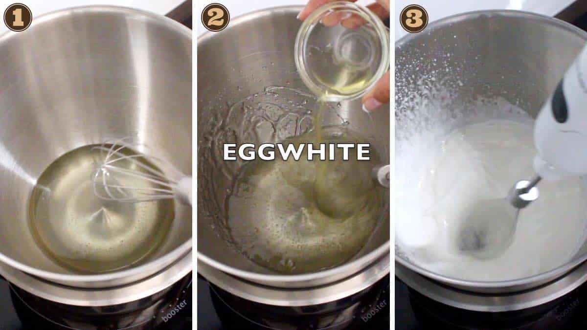 Egg whites in a pan.