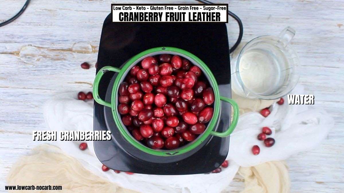 Ingredients needed for cranberry fruit leather.