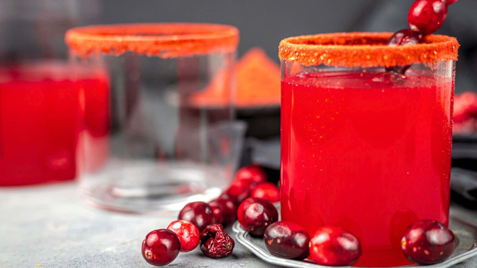 Cranberry juice with fresh cranberries.