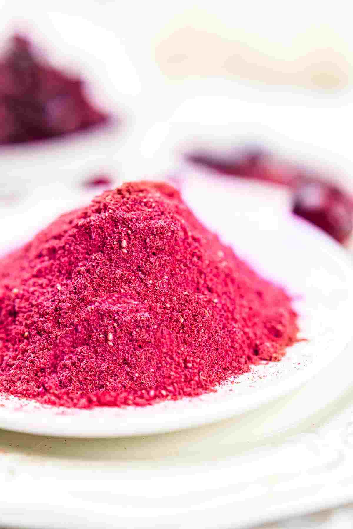 A plate of powder on a white surface.
