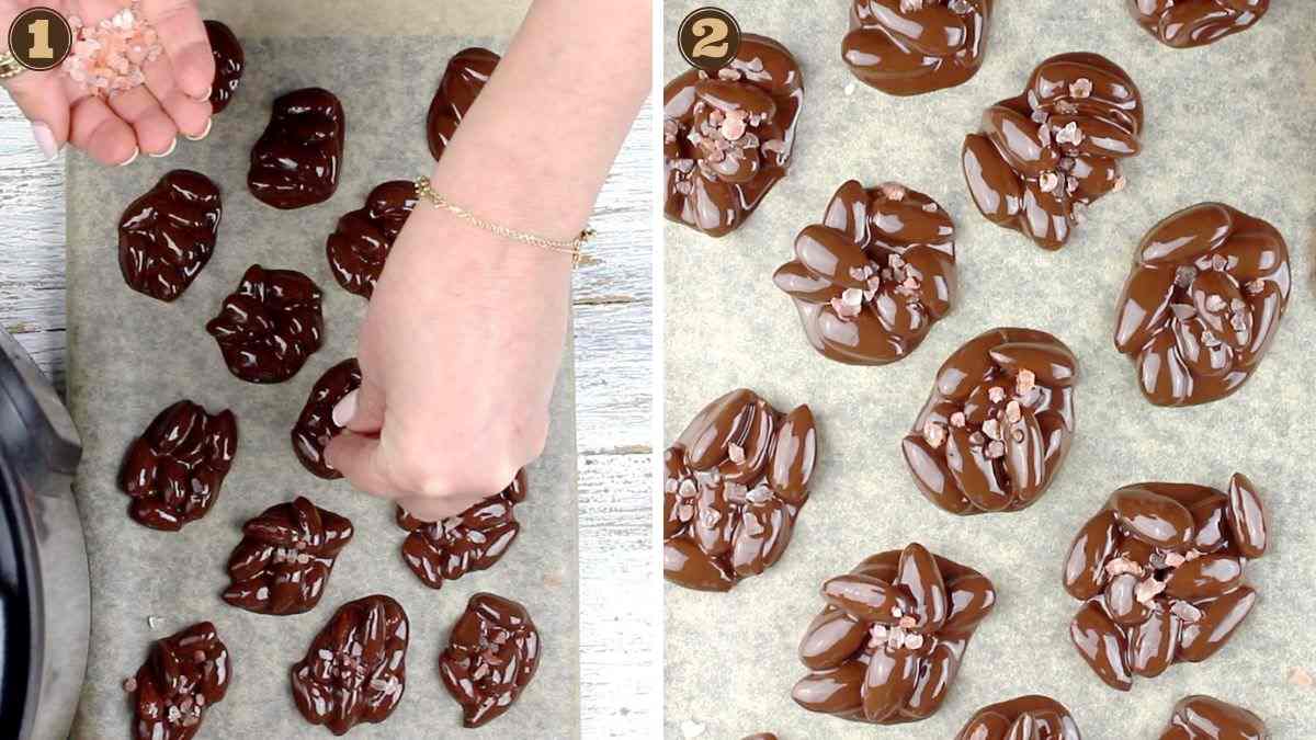 Sprinkling salt crystals onto a clusters.