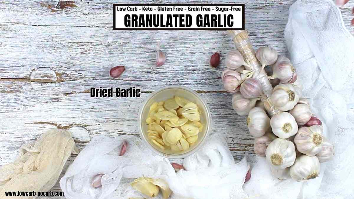 Granulated garlic on a white background.