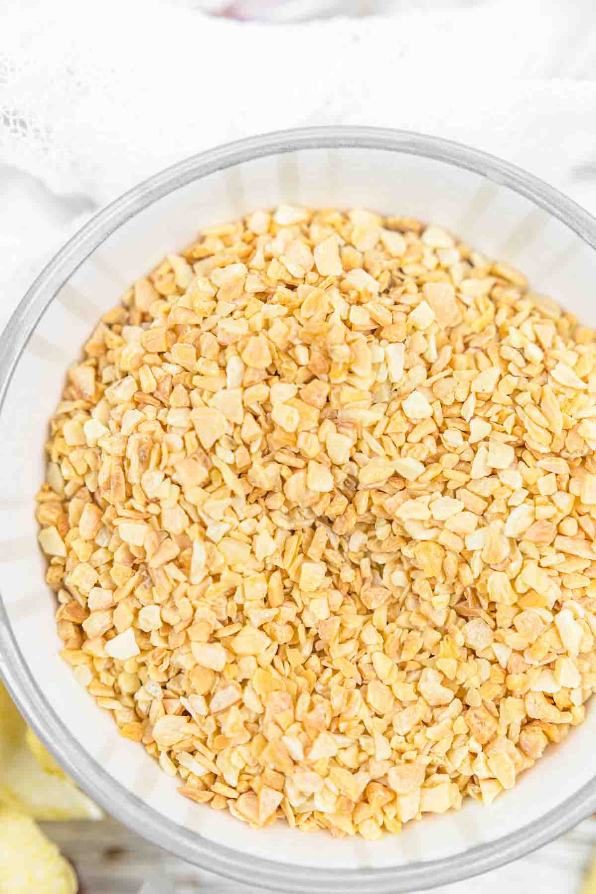 A bowl full of granulated garlic.