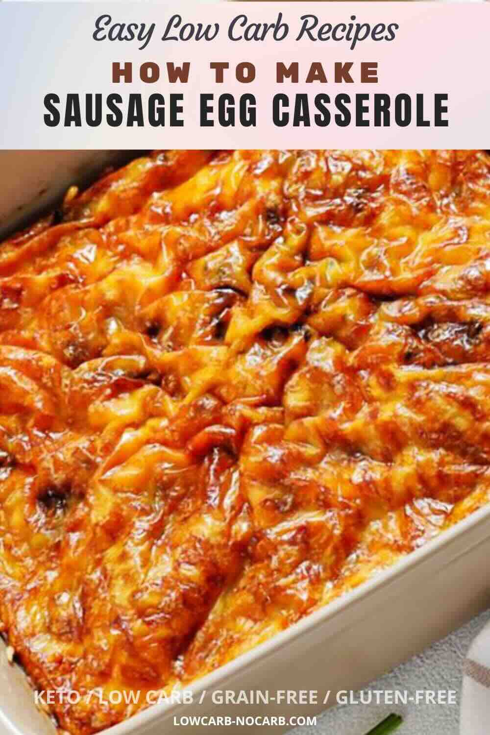 Baked sausage egg casserole with golden crust.