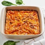 Overhead shot of sausage egg breakfast casserole.