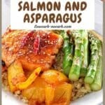 Fresh salmon and asparagus served in white bowl.