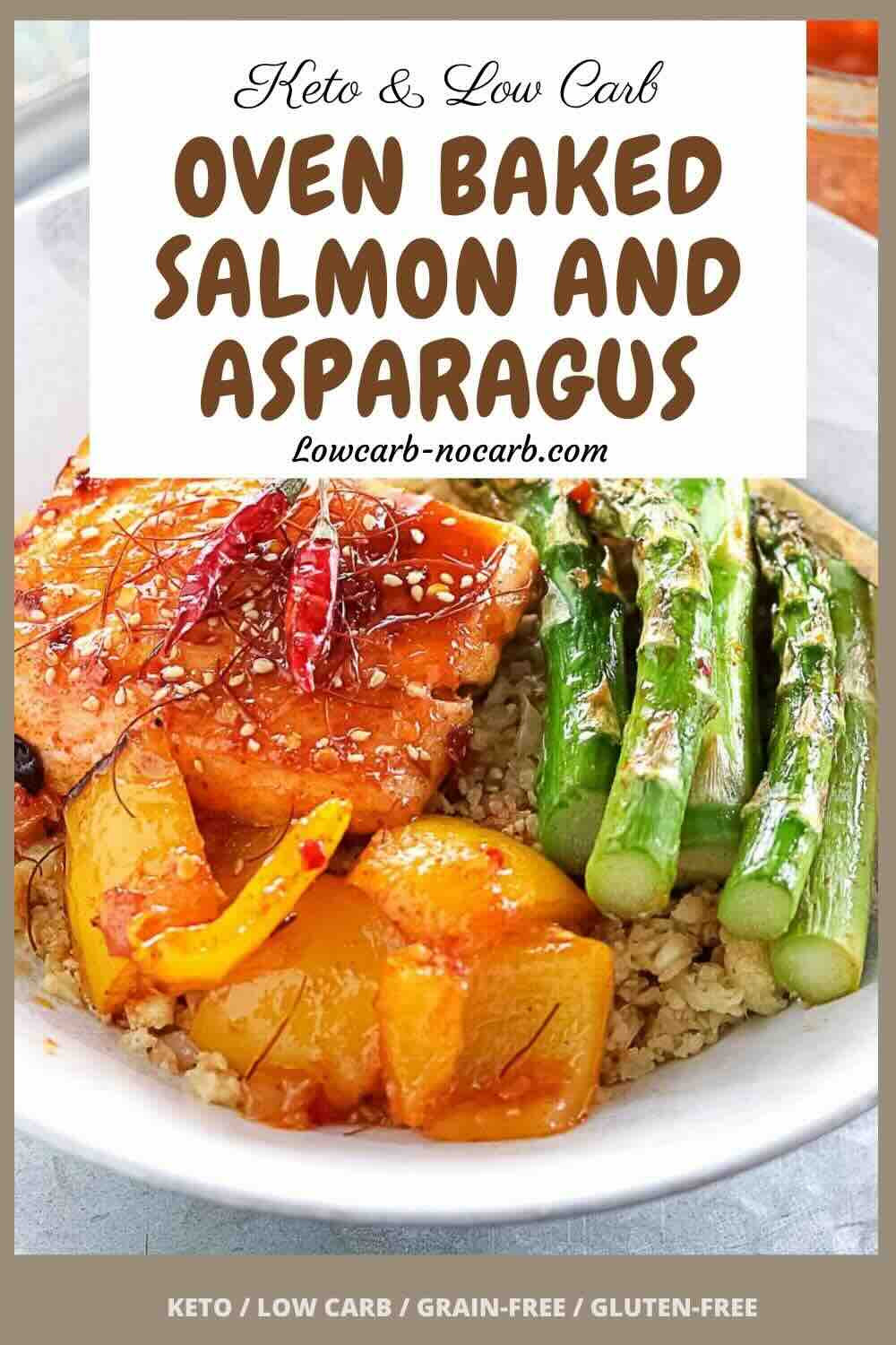 Fresh salmon and asparagus served in white bowl.